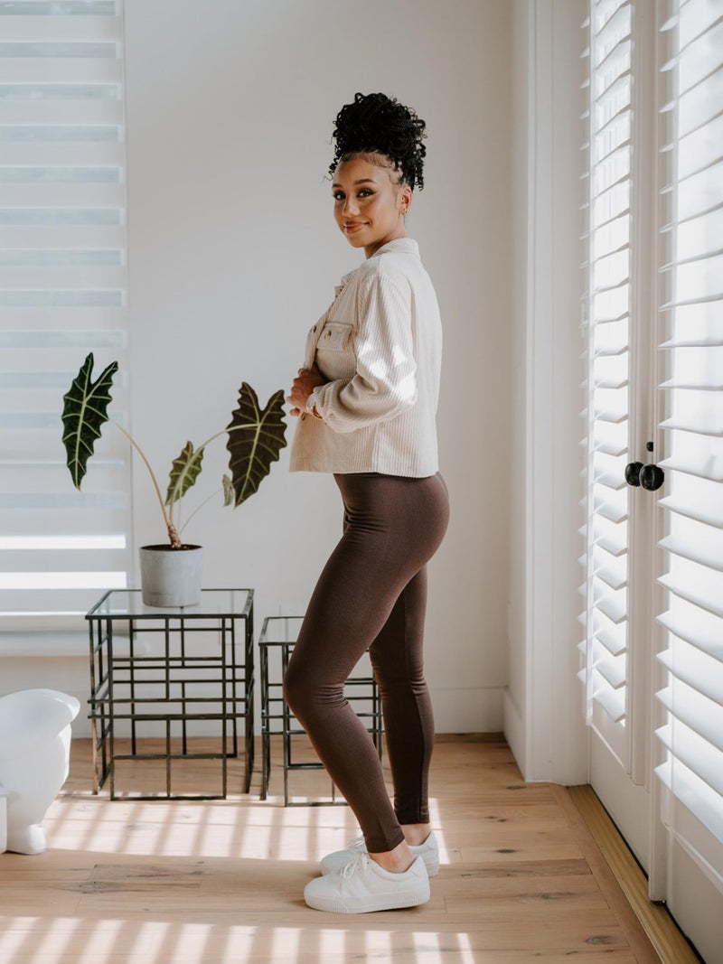 Conceited Fleece Lined Leggings Women - Warm - Winter - Women's Tights - Available in Plus Size - Blossom Weave - Small - Medium Brown - Image 5